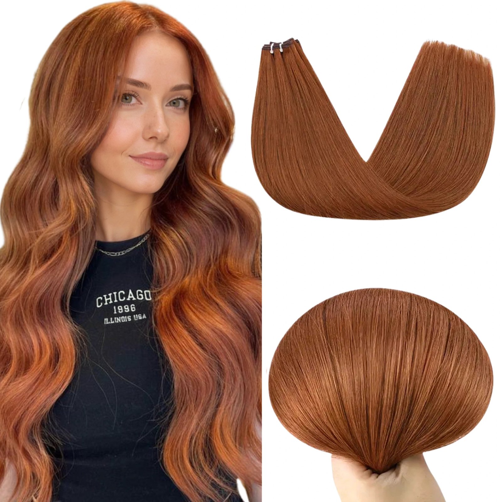 [New] Virgin Invisible Genius Weft Human Hair Bundles Copper Red (#33)