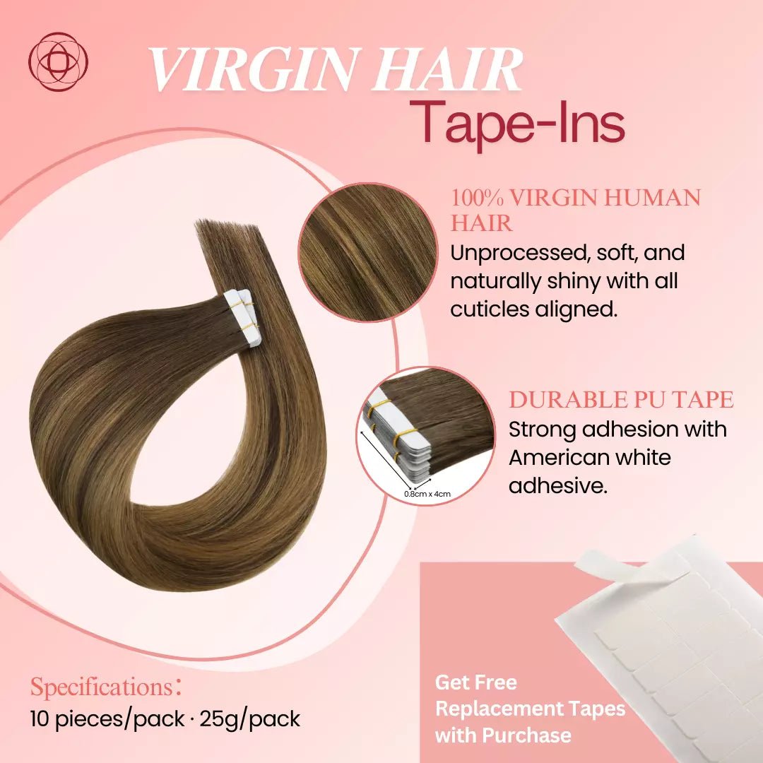 Virgin Human Hair Tape In Extensions Brown Balayage Dark Brown (#DU) - Image 3