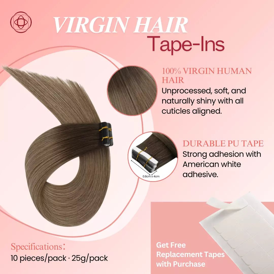 Best Tape Hair Extensions 100% Virgin Hair Balayage Brown (#R2/DXB/18) - Image 2