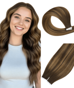 Virgin Human Hair Tape In Extensions Brown Balayage Dark Brown (#DU)