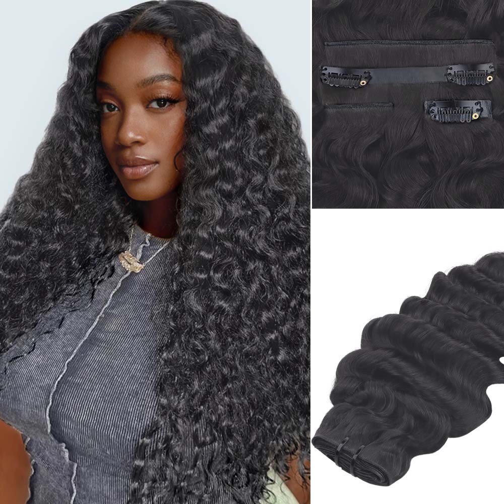 Lashey Genius Seamless Clip in Hair Extensions Deep Wave Real Human Hair