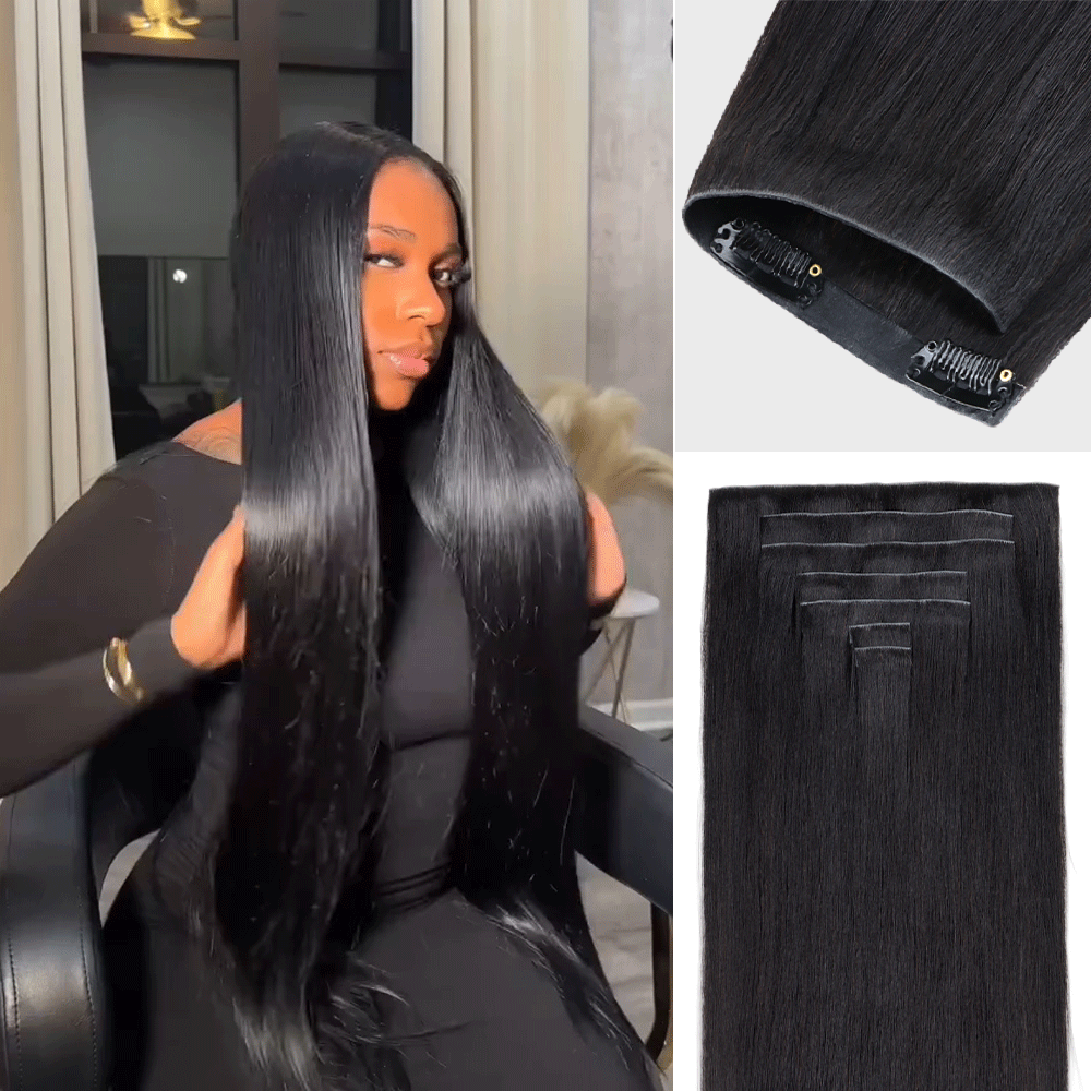 Lashey Invisi Edge Clip in Hair Extensions Yaki Straight Real Human Hair Clip In Extensions