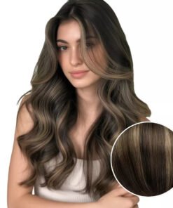 Remy Invisible PU Clip In Hair Extensions Balyage Dark Brown #2/8/2
