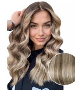 Remy Invisible PU Clip In Hair Extensions Balyage Light Brown #6/60/6