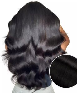 Natural Black Invisible PU Clip In Hair Extensions Remy Human Hair #1B